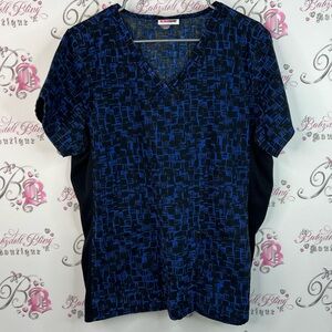 Scrubstar tshirt tee abstract black Geometric Blue Top scrubs shirt Vneck